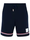 Thom Browne Blue Shorts With Elastic Waist With Drawstring And Rwb Striped Detail In Blue