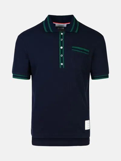 Thom Browne Navy Cotton Blend Polo Shirt