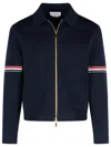 Thom Browne Navy Blue Cashmere Hooded Jacket With Ribbed Cuffs In Navy