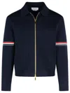 Thom Browne Zip-up Hoodie With Drawstring And Contrast Stripes In Navy
