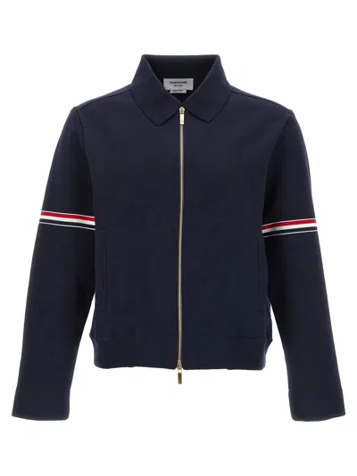 THOM BROWNE NAVY COTTON BOMBER JACKET