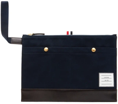 Thom Browne Navy Cotton Canvas Snap Pocket Pouch In Black