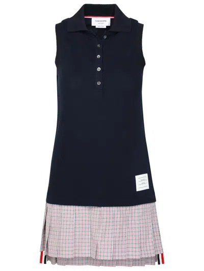 Thom Browne Pleated-skirt Polo Minidress In Dark Blue