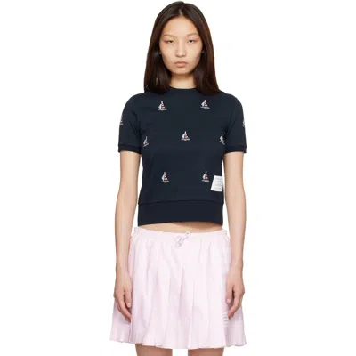 Thom Browne Navy Cotton Milano Sailboat Rib T-shirt In Blue