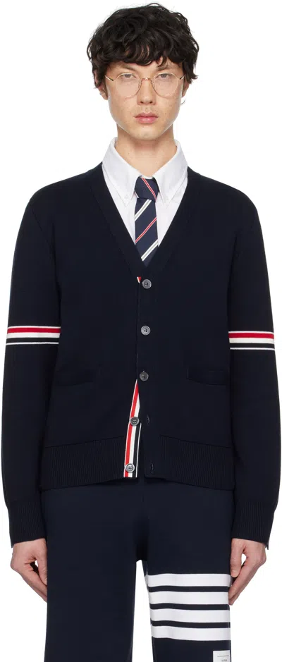 Thom Browne Navy Cotton Milano V-neck Cardigan In 415 Navy