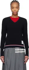 Thom Browne Navy Cotton Pique V-neck Sweater In 415 Navy