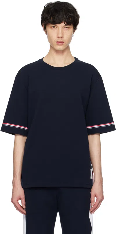 Thom Browne Navy Cotton Rugby Short Sleeve T-shirt In 415 Navy