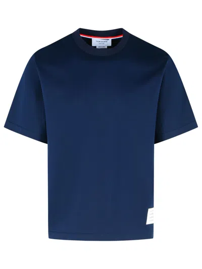 Thom Browne Oversized Cotton T-shirt With Tricolor Stripe Detail In Blue