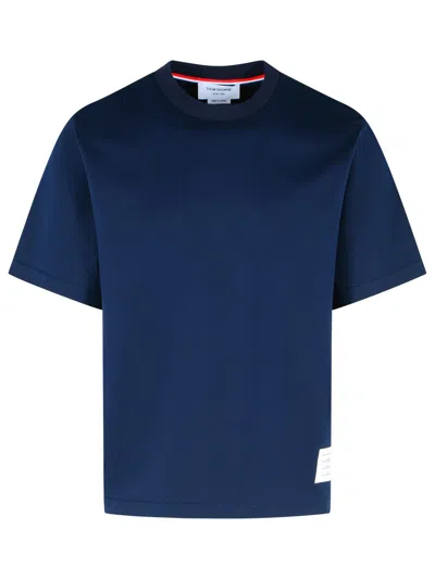 Thom Browne Oversized Cotton T-shirt With Tricolor Stripe Detail In Blue
