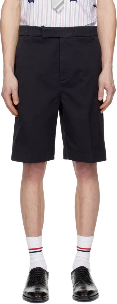 Thom Browne Navy Cotton Twill Utility Chino Shorts In Black