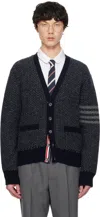 Thom Browne Navy Donegal 4-bar Relaxed V Neck Cardigan In 415 Navy