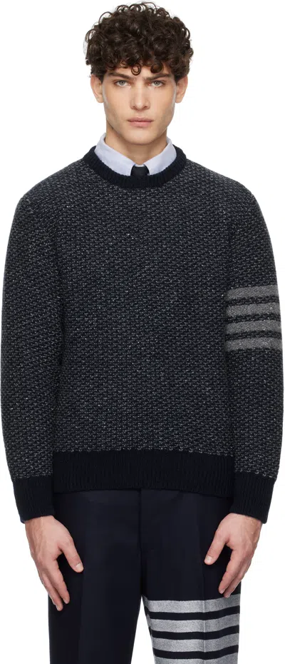 Thom Browne Navy Donegal Mohair 4-bar Crew Neck Sweater In 415 Navy