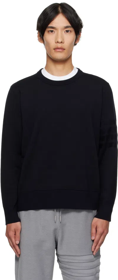 Thom Browne Navy Double Face Crew New 4-bar Sweater