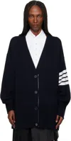Thom Browne Navy Exaggerated Fit V Neck Cardigan In Blue