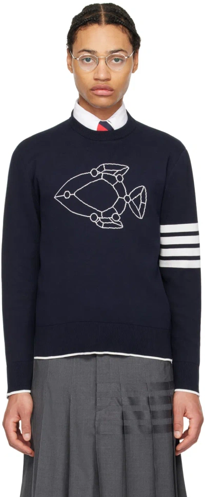 Thom Browne Navy Fish Icon Sweater In 415 Navy