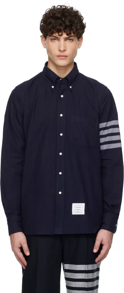 Thom Browne Navy Flannel 4-bar Shirt In 415 Navy