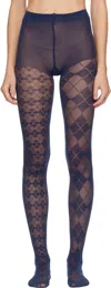 Thom Browne Navy Funmix Argyle Sheer Tights In Blue