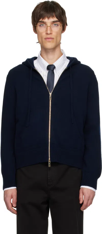 Thom Browne Navy Geese Intarsia Merino Wool Hoodie In Blue