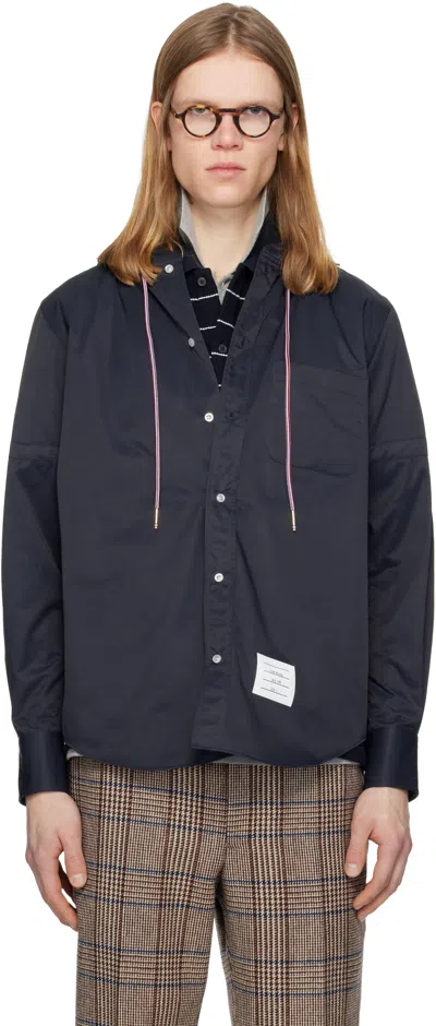 Thom Browne Navy Hooded Nylon Armband Shirt In Black