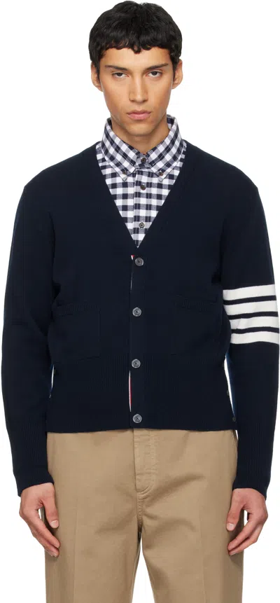 Thom Browne Navy Intarsia Horse Merino Wool 4-bar Cardigan In Blue