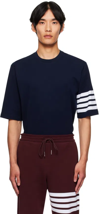 Thom Browne Navy Jersey 4-bar T-shirt In Blue