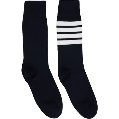 Thom Browne Navy Lightweight Cotton 4-bar Mid Calf Socks In Blue