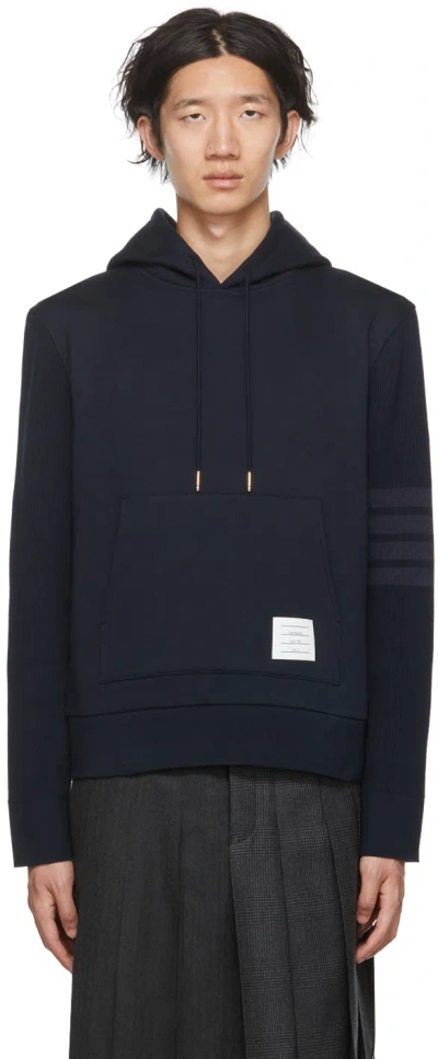 Thom Browne Navy Loopback 4-bar Hoodie In 415 Navy