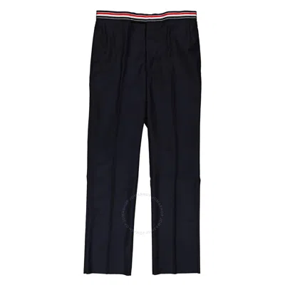 Thom Browne Navy Low Rise Backstrap Wool Trousers In Blue
