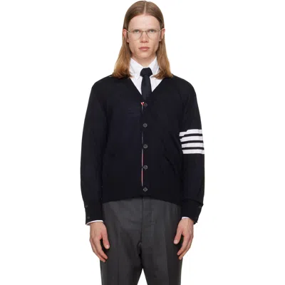 Thom Browne Navy Merino Wool 4-bar Classic Cardigan In Black