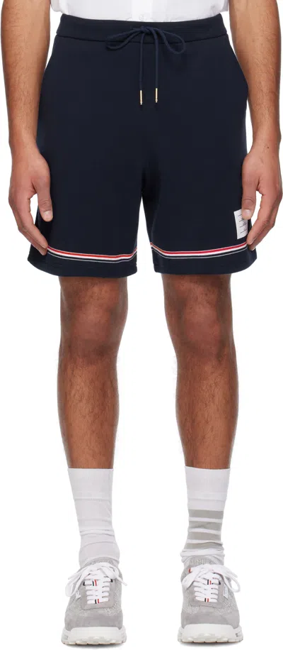 THOM BROWNE NAVY MID-THIGH SHORTS