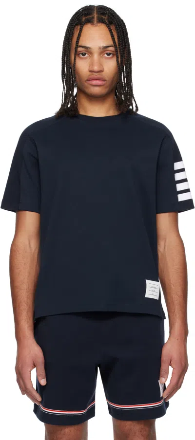Thom Browne Navy Milano Cotton 4-bar T-shirt In 415 Navy