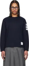 Thom Browne Navy Milano Cotton 4-bar T-shirt In 415 Navy