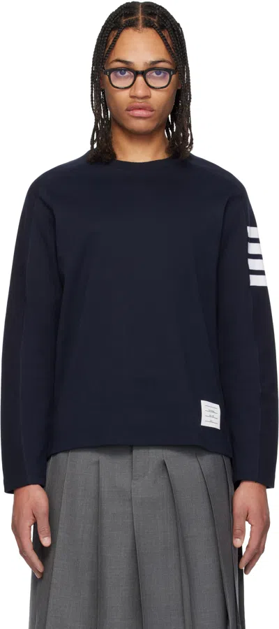 Thom Browne Navy Milano Cotton 4-bar T-shirt In 415 Navy