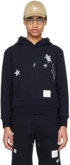 Thom Browne Navy Nautical Embroidery Hoodie In 415 Navy