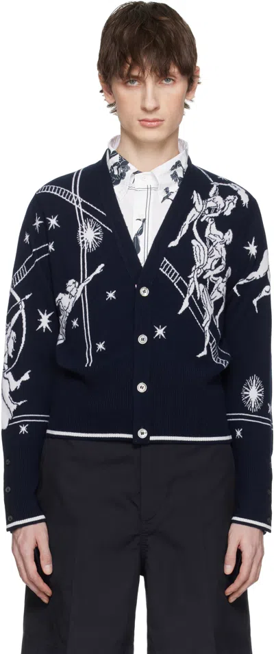 Thom Browne Olympic Constellation Slim-fit Jacquard-knit Cashmere Cardigan In Blue