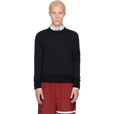 Thom Browne Navy Ottoman Milano Stitch 4-bar Bomber Sweater In Blue