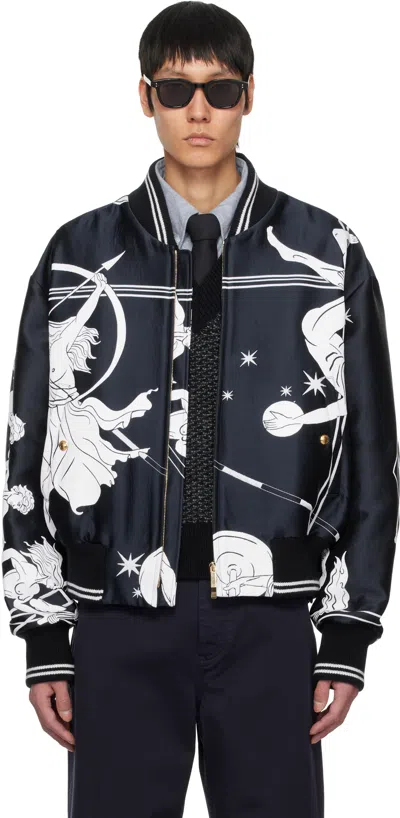 Thom Browne Navy Oversized Olympic Constellation Bomber Jacket In 415 Navy