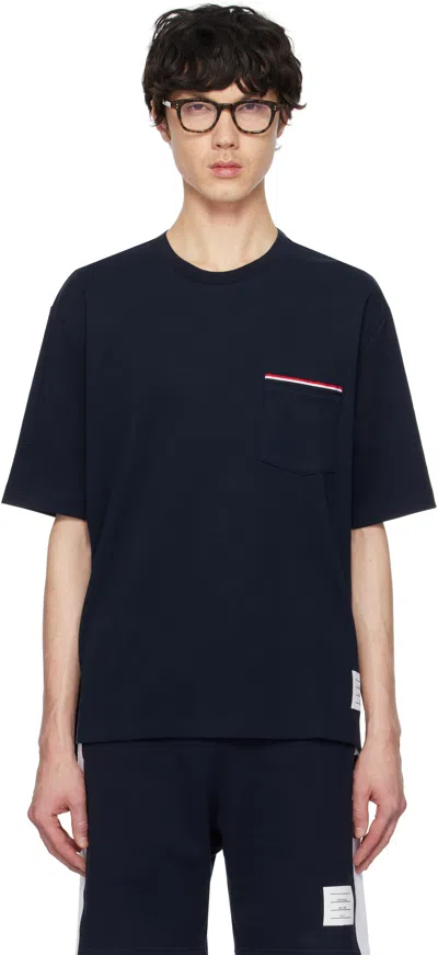 Thom Browne Navy Oversized Short Sleeve Pocket T-shirt In Blue