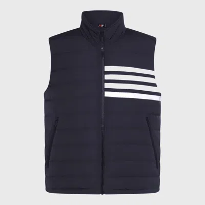 Thom Browne Navy Padded 4-bar Vest Down Jacket In Blue