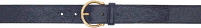 Thom Browne Navy Pebble Grain Round Buckle Belt In Blue