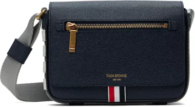Thom Browne Navy Pebble Grain Small Reporter Bag In Blue