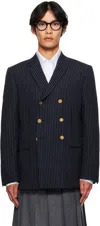 Thom Browne Navy Pinstripe High Twist Wool Sportcoat Blazer In Blue