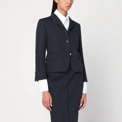 Thom Browne Navy Pinstripe Wool Blazer In Gray