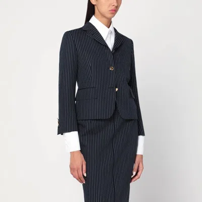 Thom Browne Navy Pinstripe Wool Blazer Women