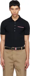Thom Browne Navy Blue Cotton Polo Shirt In Black
