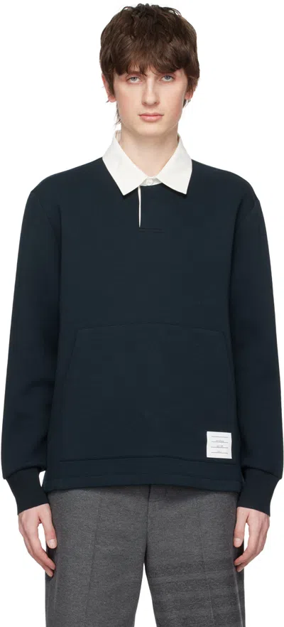 Thom Browne Navy Placket Polo In Blue