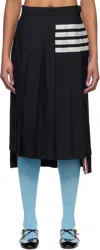 Shop Thom Browne Navy Plain Weave 4-bar Pleated Midi Skirt In 415 Navy