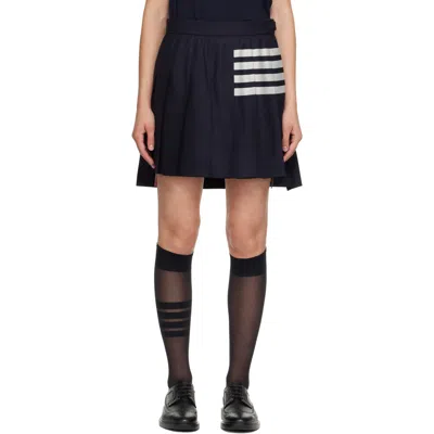 Thom Browne Navy Plain Weave 4-bar Pleated Miniskirt In Black