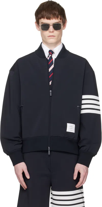Thom Browne Navy Printed 4-bar Bomber Jacket In Black