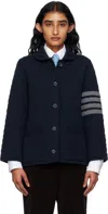 Thom Browne Navy Quilted Knit Merino Wool 4-bar Work Jacket In Blue